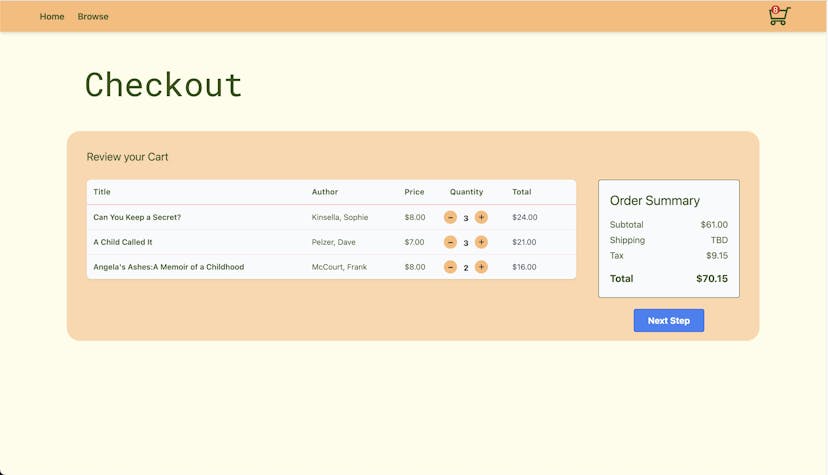 Image of Bookstore checkout page