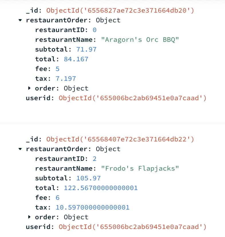 Image of orders table